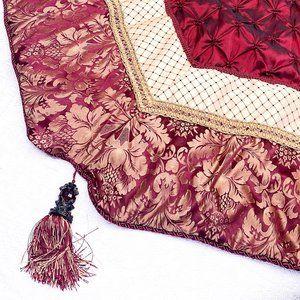 Vintage Luxury Brass Key Burgundy & Gold Victorian Christmas Tree Skirt Tassles